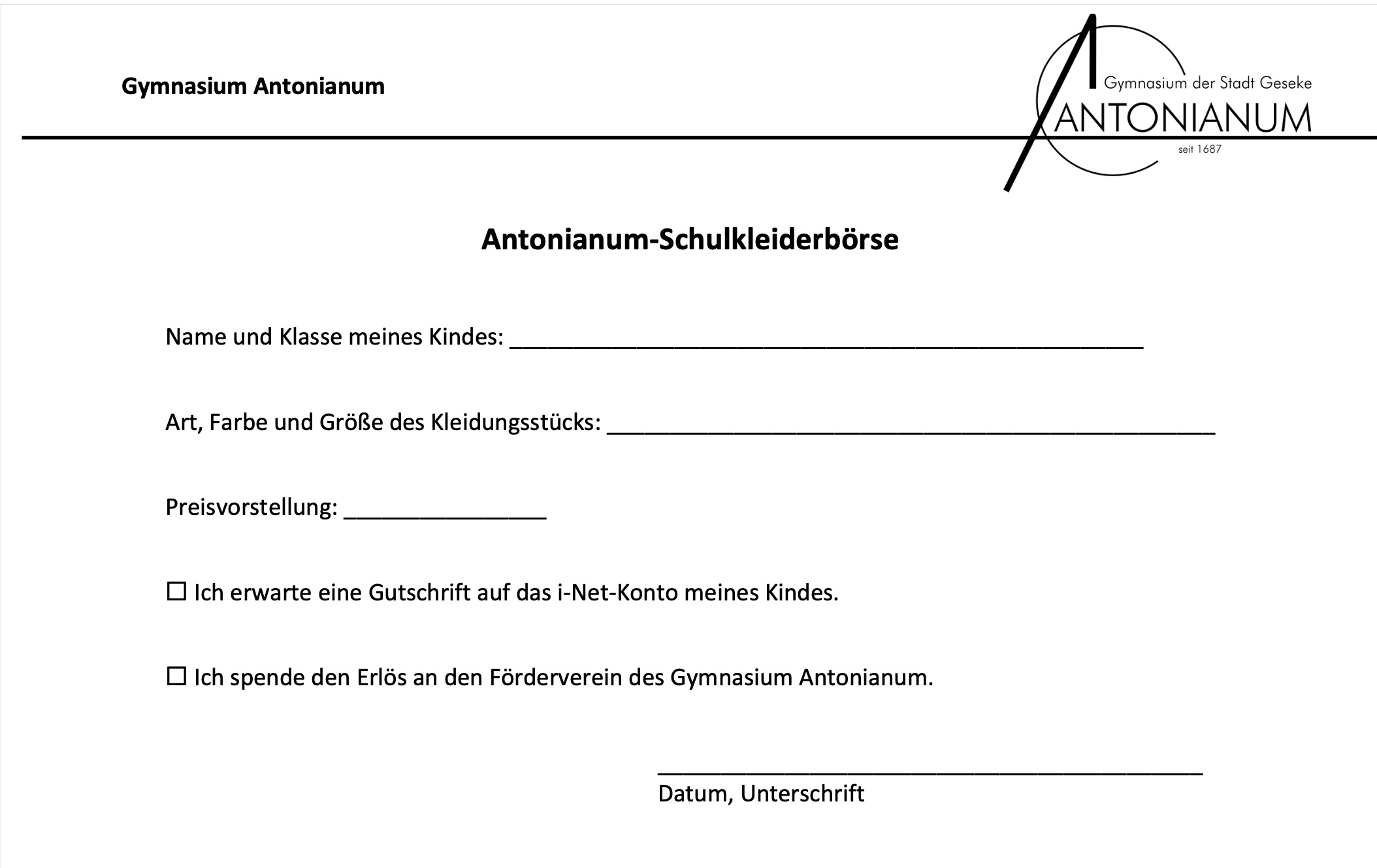 25.11. Formular Schulkleiderbörse