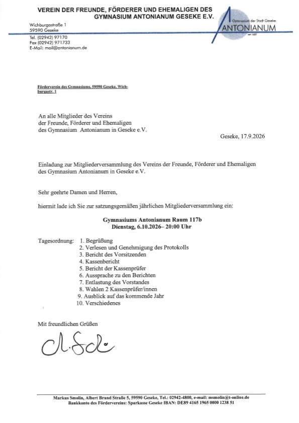 26.090. Einladung Förderverein