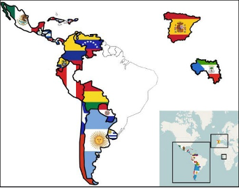 Karten mit spanischsprachigen Ländern